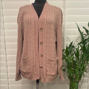 Hollister Tan Cable Knit Sweater Cozy Button Down Cardigan Sweater Size XL